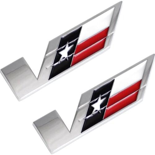 2x Chrome Texas Star V Logo Door Fender Rear Trunk Tailgate Emblem for Cadillac Chevrolet GMC Ford