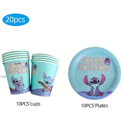 20PCS Disney Star Baby Party Supplies Childrens Birthday Party DecorationsLilo Stitch Plates Napkins Cups Disposable Tableware