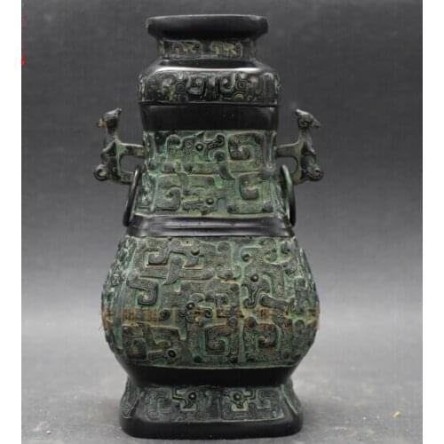 2017 China bronze spring and autumn double dragon square pot with dragon pattern bronze vase craft decoration height 26cm