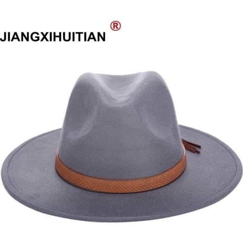 2018 Hot Autumn Winter Sun Hat Women Men Fedora Hat Classical Wide Brim Felt Floppy Cloche Cap Chapeau Imitation Wool Cap