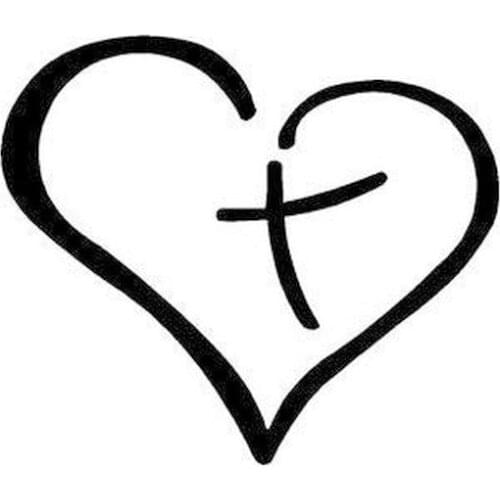 3.5" Wide Heart with Cross In Center Decal Sticker Vinyl for Car Auto Christian