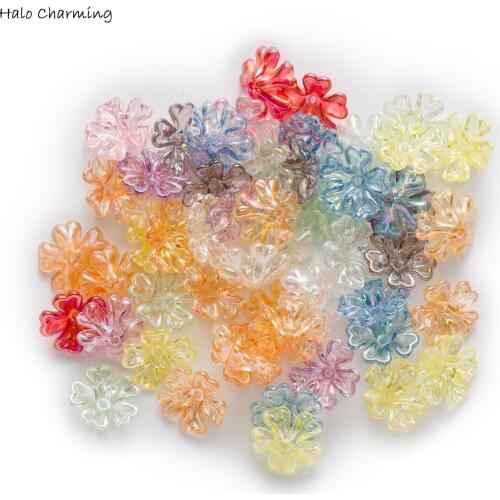 50pcs Acrylic Spacer Flower Beads End Bead Caps for Jewelry Findings Headwear Bracelet Necklace Making Accessoires Decor 16mm
