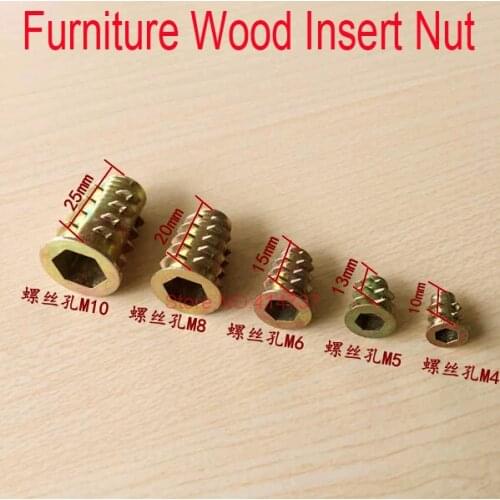 50pcs/lot M8/M10 Female Male E-Nut Wood Insert Nut Dowel Screw Fixing for Furniture Legs and Bun Feet