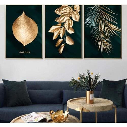 Abstract Nordic Decor Golden Leaf Canvas Painting On Wall Art Poster And Print Modern Pictures For Home Decor Living Room