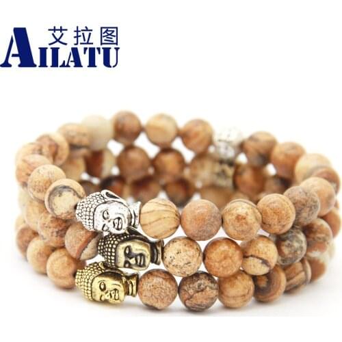 Ailatu Brand Fashion Jewelry Natural Picture Loose Semi Precious Stone Beads Mens Buddha Bracelet