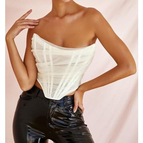Ins Most Popular Girls Fashion Fishbone Mesh Bra 2021 Hot Selling Women Vest Sexy Strapless Females Short Tube Tops