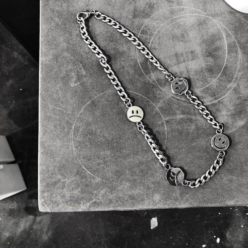 Gothic Street Trendy Smile Sad Face Stainless Steel Chain Necklace for Women Men Hip Hop Punk Couple Necklace Fashion Jewellery