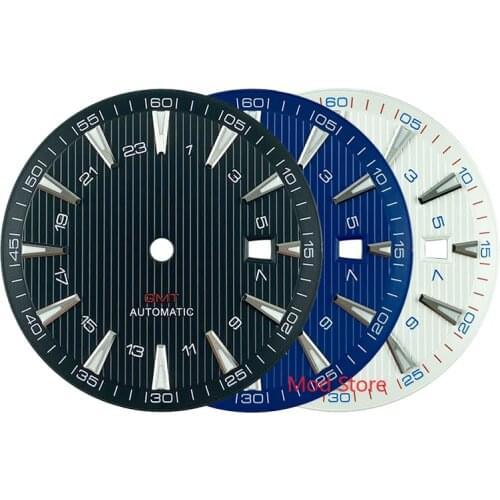 Black/Blue/White 33.2mm GMT Watch Dial Parts AT 150M Sailboat Splint Texture Fit Mingzhu DG3804 Blue Lume Wristwatch Plate