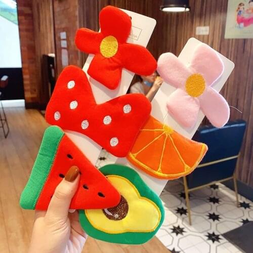 Children Cute Colorful Cotton Flower Bow Fresh Fruit Barrettes Hairpins Girls Lovely Ornament Hair Clips Kids Hair Accessories