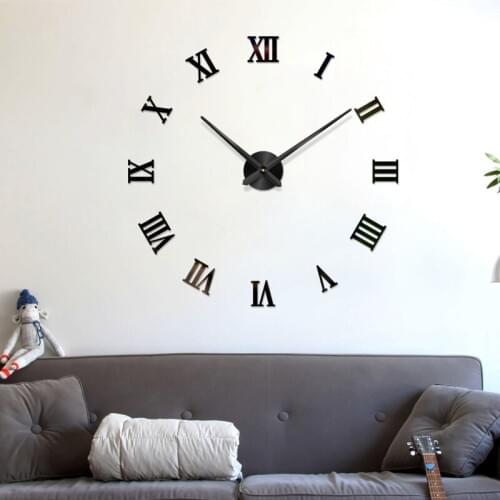 48 inches Home Decor Large Roman Mirror Modern Quartz Clocks Wall Clock Mirror Wall Stickers Living Room Diy Wall Clock Sticker