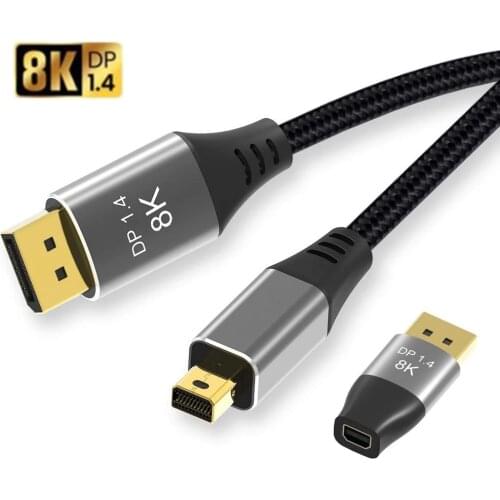 8K Mini DP Displayport to DP Bi-direction Cable 8K 60Hz 4K 144Hz 32.4Gbps HDR DP1.4 Cable With Adapter for MSI MacBook Pro More