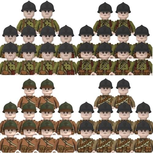 WW2 French Military Minifigs Marine Corps Soldier Building Blocks Helmet Weapon Gun Accessories Children Educational Kit Toys