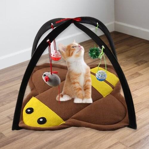 Pet Heating Pad Cat Toy Kitten Folding Toy Mat Bed With Hanging Toys Bee Beetle Shape Mat Warm Heating Cotton Nest Pet Product