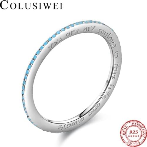 Colusiwei Blue Turquoise Carving Letter 925 Sterling Silver Finger Ring for Women Romantic Love Ring Fashion Jewelry 2021 New