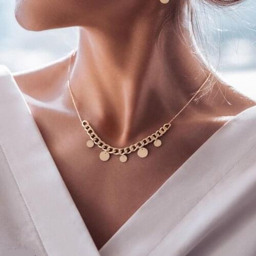 Round Pendant Necklace Women Stainless Steel Gold Color Hot Fashion Choker Chain Necklace For Women Jewelry Gift