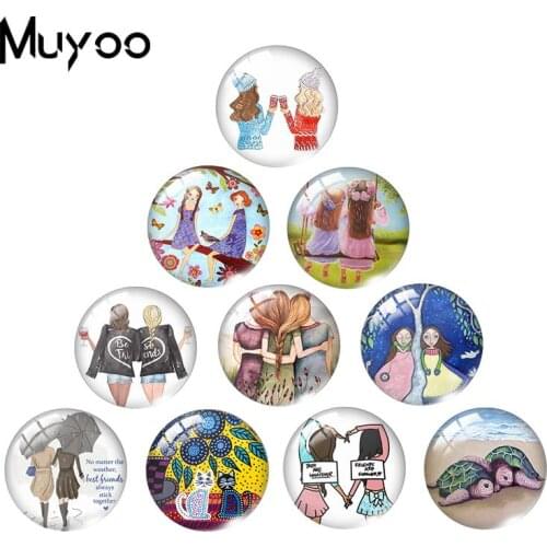 2019 New Best Friends Glass Dome Cabochon Friendship Forever Cabochons Round Hand Craft Jewelry