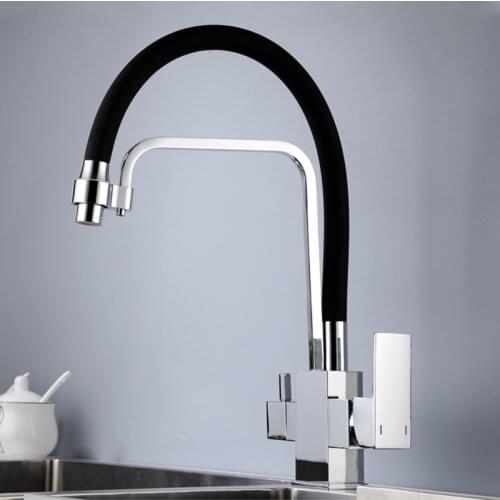 WZLY Kitchen Filters Faucets Black Brass 360 Rotate Pull Down Faucet With Filter Drink Water Purification Feature Sink Mixer Tap