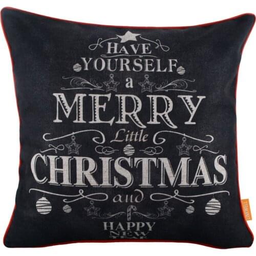 LINKWELL 18x18 inches Blackboard Art Have Yourself a Merry Little Christmas Tree Linen Pillowcase Cushion Cover with Red Binding
