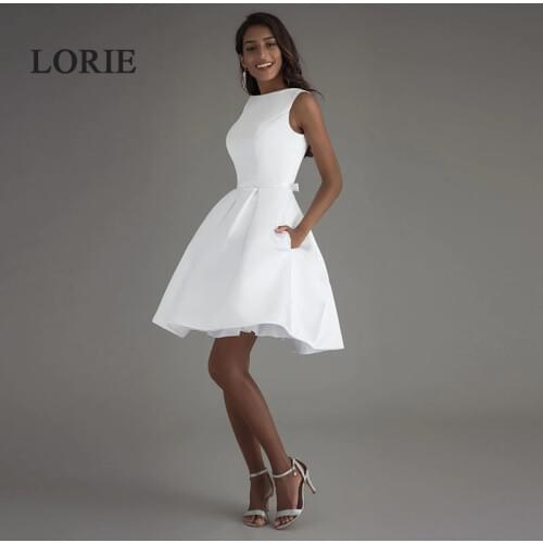 LORIE Mini Short Beach Wedding Dresses 2020 Vestido Noiva Praia Simple White Real Photo Backless A-Line Prom Party Bridal Gowns