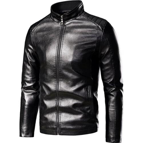 Fashion Outwear Classic Motor Biker Faux Pu Leather Jacket Men 2021 Autumn Men Brand New Business Casual Leather Jacket Coat Men