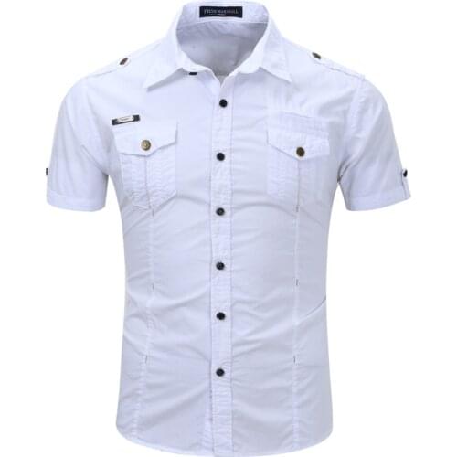 2021 New 100% Cotton Solid Men Shirt Spring Summer Casual Mens Clothes Short Sleeve Slim Fit Dress Shirts Mens Social Shirt