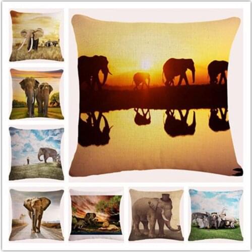 Cushion Cover Africa Elephant Cushion Cotton Linen Decorative Sofa Bedroom Office Home Throw Pillow Cover