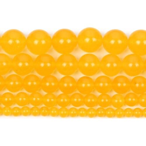 Natural Stone Yellow Chalcedony Charm Round Loose Beads For Jewelry Making Needlework Bracelet Diy Pick Size Strand 4-12 MM