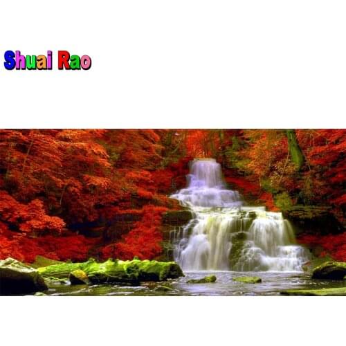 Forest Autumn scenery waterfall Mosaic art 5D DIY Diamond Painting Full drill landscape diamond Embroidery gift diamond stitch