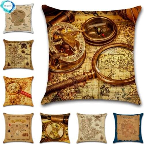 Pirate Treasure Map Magnifier Print Decorative Cushion Cover Polyester Throw Pillow Cover Bedside Cushion Pillowcase 45X45CM