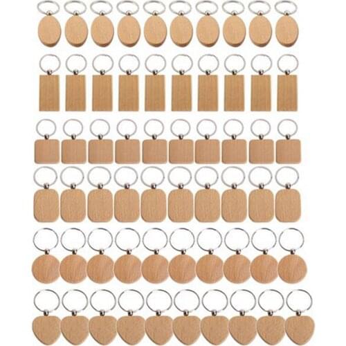 80Pcs Blank Wooden Wooden Keychain Diy Wooden Keychain Key Tag Anti-Lost Wood Accessories Gift (Mixed)
