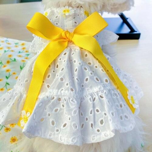 Teddy Bichon Pomeranian Small Dog Clothes Bitch Lady Princess Bowtie Dress Summer Thin Dog Skirts Cute Cat Skirt Puppy Clothes