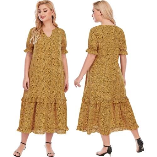 XL-5XL plus size women clothing summer dress 2021 casual fashion shorts sleeve loose yellow dresses Wholesale Dropshipping