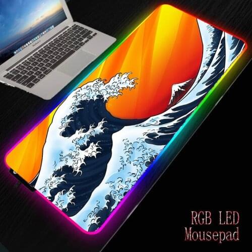 Japan Great Wave Off Kanagawa Gaming Large 80x30/90x40cm RGB Mousepad Light Pad Computer Mouse Pad LED Backlight Keyboard Mat