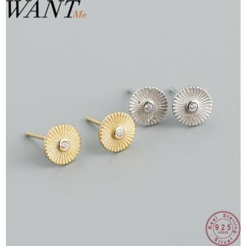 WANTME 925 Sterling Silver Simple Round Sun Pattern Mini Small Stud Earrings for Women Punk European Fashion Jewelry Accessories
