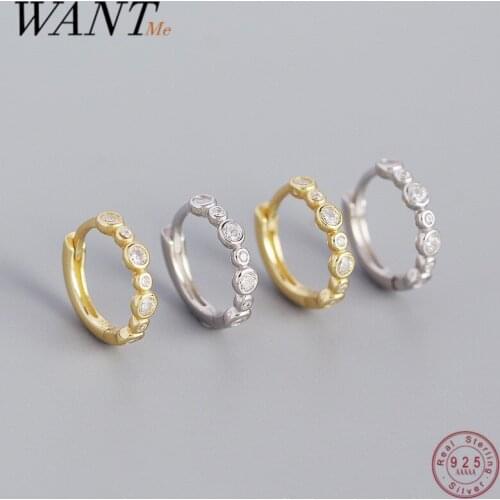 WANTME 925 Sterling Silver Simple Round Zircon Chic Huggie Hoop Earrings for Women Fashion Bohemian European Piercing Jewelry