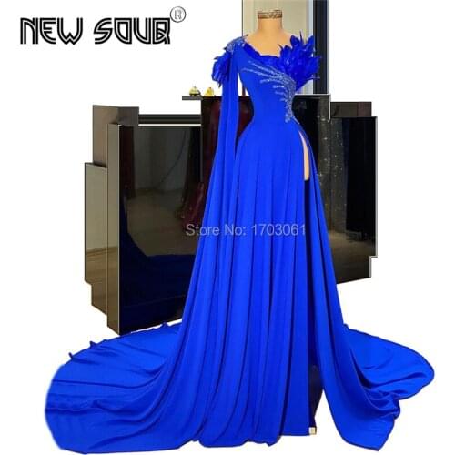 New Long Sleeve Dubai Beading Evening Dress 2020 Mermaid Party Dress Arabic Feathers Prom Dress African Kaftans Vestido De Festa