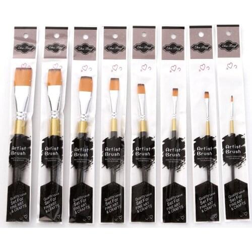 1pc High Quality Nylon Hair Flat Artist Brush Silver Black Copper Tube Wood Hand for Watercolor Gouache Acrylic Oil Painting