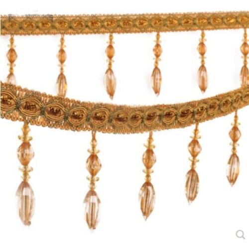 13Yds Curtain Tassel Bead Fringe Braid Trimming Pom Pom Trim Ribbon Beaded Trim For Curtain Table cloth Trim Free delivery