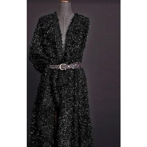 150CM Wide 720G/M Weight Soft Black Knitted Polyester Acrylic Fabric for Autumn and Winter Dress Coat Jacket E1115