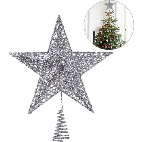 20cm Silver Star Tree Topper Exquisite Shimmery Star Christmas Tree Topper Christmas Tree Decoration 5 Point Star Treetop Decor
