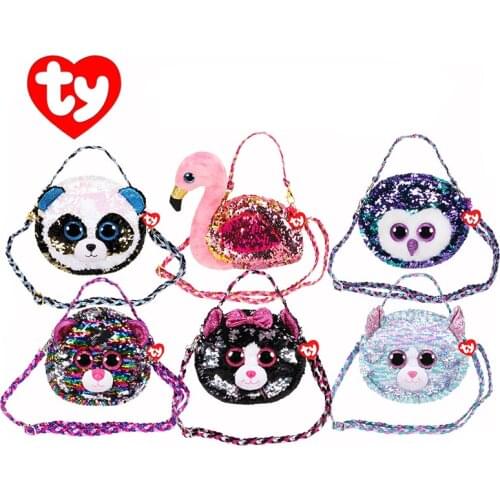20cm Ty Big Eyes Beanie Animal Big Eye Cute Girl Plush Owl Dog Unicorn Flamingo Coin Purse Toy Card Holder Zipper Wrist Bag Gift