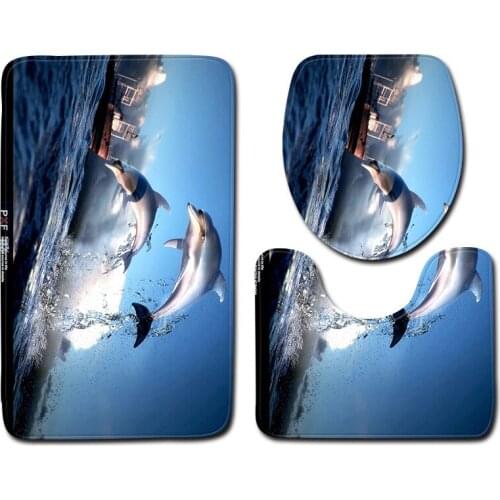 3pcs/set Vintage Cartoon Print Anti-slip Bathroom Floor Mat Home Decor Shower Non-Slip Rug Bath Door Mats Fish Pattern