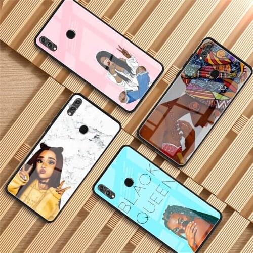 Black girls Tempered Glass Phone Case For Huawei P20 P30 P40 P40 Lite Pro Psmart Mate 20 30 Cover Shell