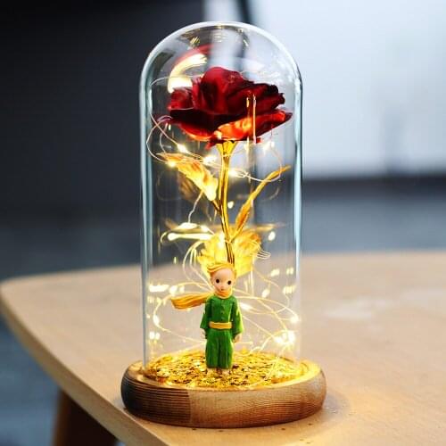 New Galaxy Rose Prince And Beauty And Beast Rose In Glass Dome With Fairy String Lights Home Decor Valentines Day Birthday Gift