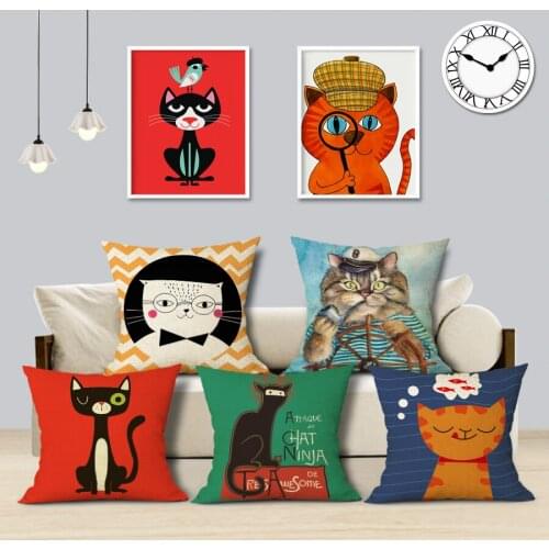 Pillow Cover Cat Decorative Throw Pillow Cushions 45Cmx45Cm Square Decorative Pillows Cats Sofa Custom Cushion Cover