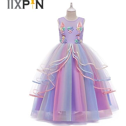 Elegant Girls 3D Flowers Party Dress Maxi Dresses Little Girl Princess Dresses Kids Cosplay Party Costumes Children Clothing