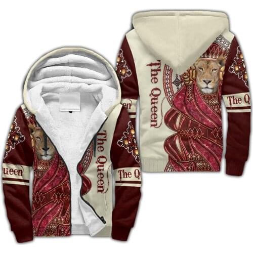 Lion Queen 3D printed Fleece zipper Hoodies Men Women Winter Warm plus velvet jacket cosplay costumes Casual Coat