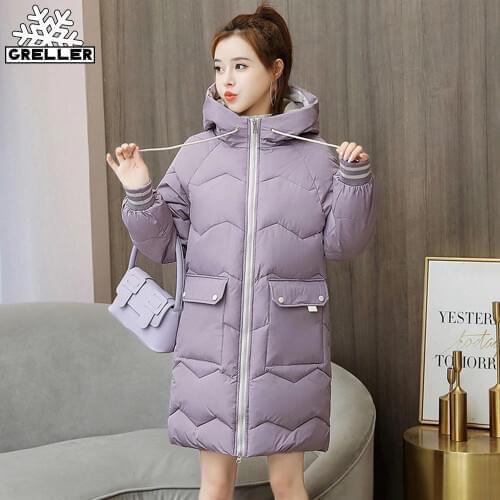 GRELLER 2021 New Down Jackets Female Winter Coat Womens Long Parkas Hooded Warm Winter Jacket Women Coat Cotton Padded Jacket