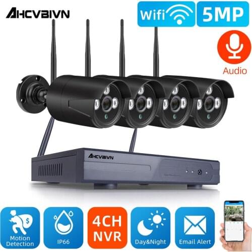 Home 4CH 5MP CCTV Wireless System NVR Kit Outdoor Night Vision P2P Waterproof Wifi IP Security Camera Set Video Surveillance Kit