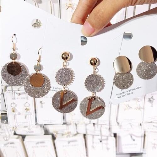 Korean Fashion Style Vintage metal Round Hollow Dangle Earrings Geometric 2019 Female Fashion Long Earrings Hanging